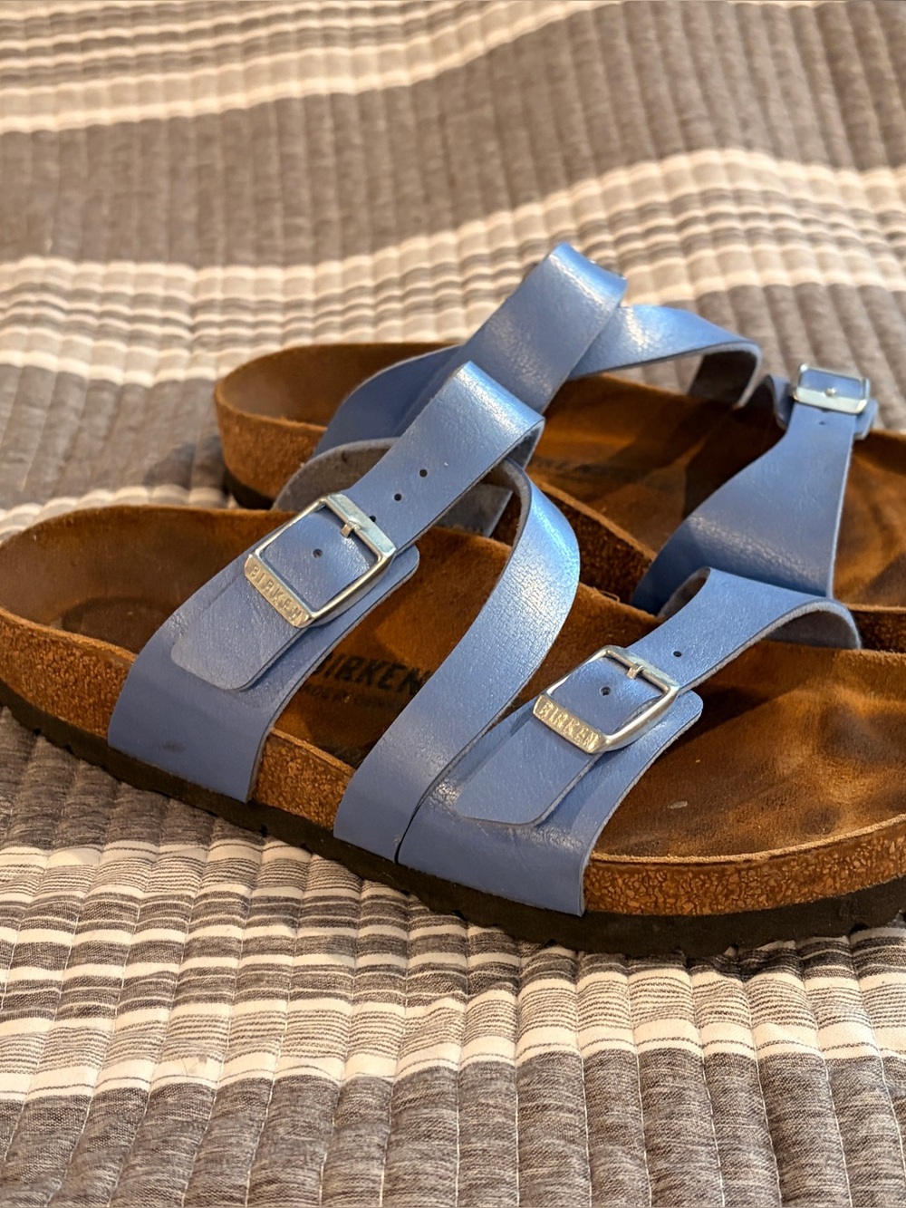 Birkenstock size 40/US 9 to 9.5 Blue Double-Strap Cork Sandals